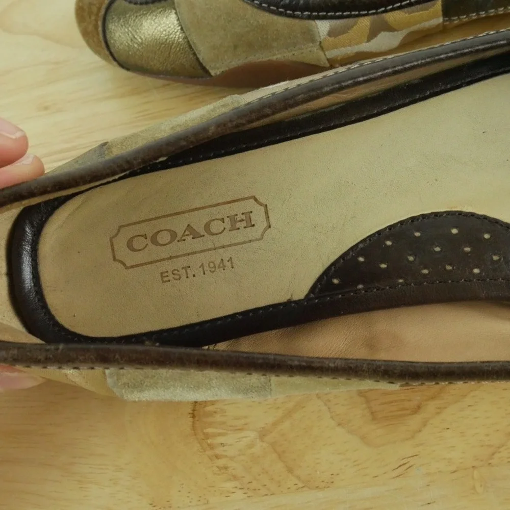 Coach Jasmine Patchwork Ballet Flats Gold Metallic Suede 10 M Y2K Vintage Shoes
